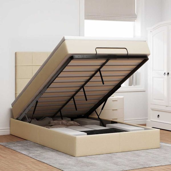 vidaXL Ottoman-Bett mit Matratze Creme 120x190 cm Stoff 3313145