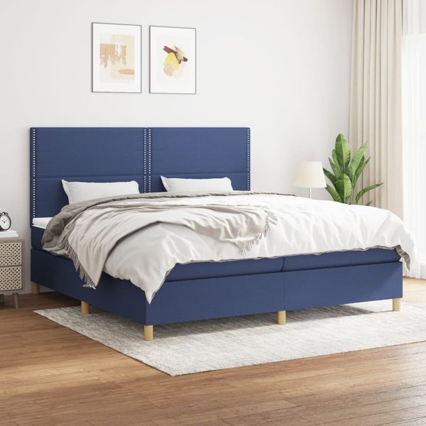 vidaXL Boxspringbett mit Matratze Blau 200x200 cm Stoff, Härtegrad: H2 [3142287]