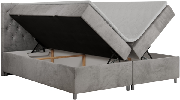 Boxspringbett Doppelbett Polsterbett Kunstlederbett mit Bettkasten - ROMA - 140x200cm - Hellgrau Velours - H4 Bild 4