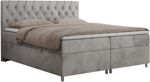 Boxspringbett Doppelbett Polsterbett Kunstlederbett mit Bettkasten - ROMA - 140x200cm - Hellgrau Velours - H4 Bild 3