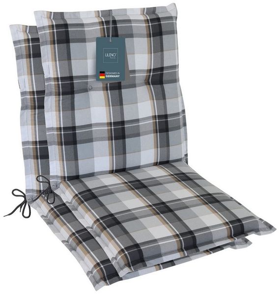 LILENO HOME Polsterauflage Niedriglehner, bequeme Sitzauflage für Gartenstühle, Stuhlkissen, (2 St, 2er Set), Gartenstuhl Auflage in Karo Grau, Sitzpolster waschbar