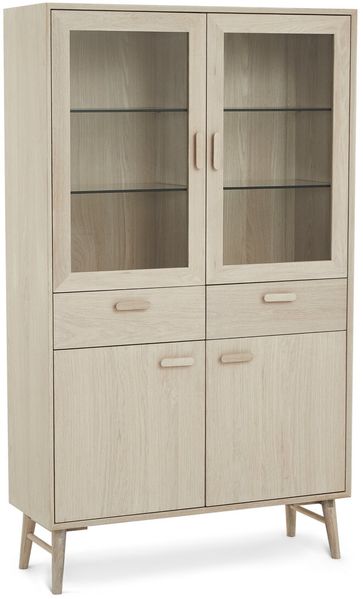 Vitrine Otaro 187 cm Eiche Whitewash - 4 Türen, 2 Schubladen, LED & Soft-Close