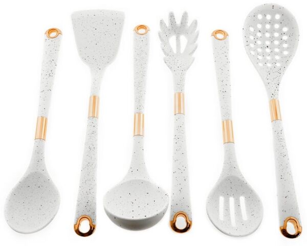 7 teiliges Küchenhelfer-Set aus Silikon Kochgeschirr mit Ständer Hitzebeständig Weiß