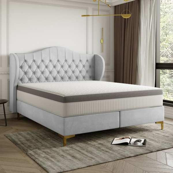 Polsterbett Doppelbett PELAGIO Stoff Whisper Hellgrau 160x200cm inkl. Matratze