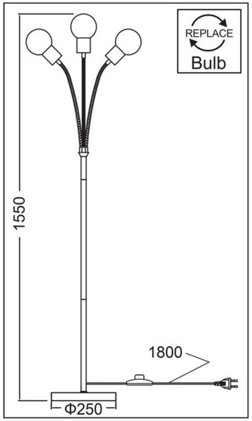 TRANGO LED Stehlampe, 3-flg 1531A-SD Stehlampe Anthrazit-matt *EARTH* inkl. 3x 4W 3-Stufen dimmbar E27 LED Leuchtmittel 2500K Gold-warmweiß ca. H1550mm 3 Lampenarmen schwenkbar, Stehleuchte, Bürolampe, Standlampe Bild 4