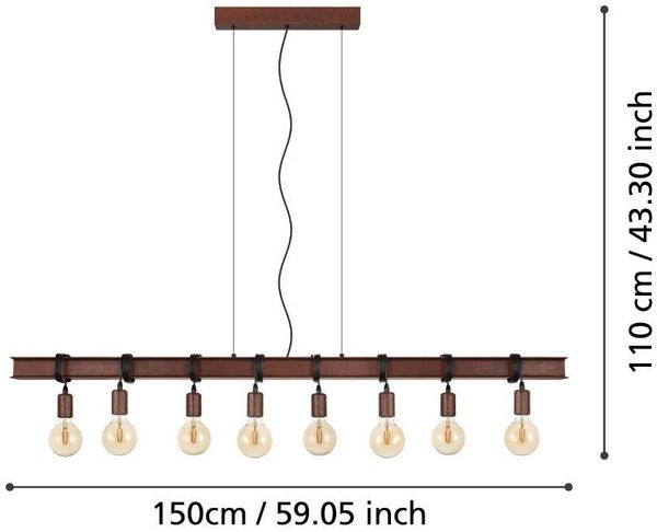 Eglo 43524 Hängeleuchte TOWNSHEND 4 antik-braun E27 8X40W L:150cm B:14cm H:110cm dimmbar