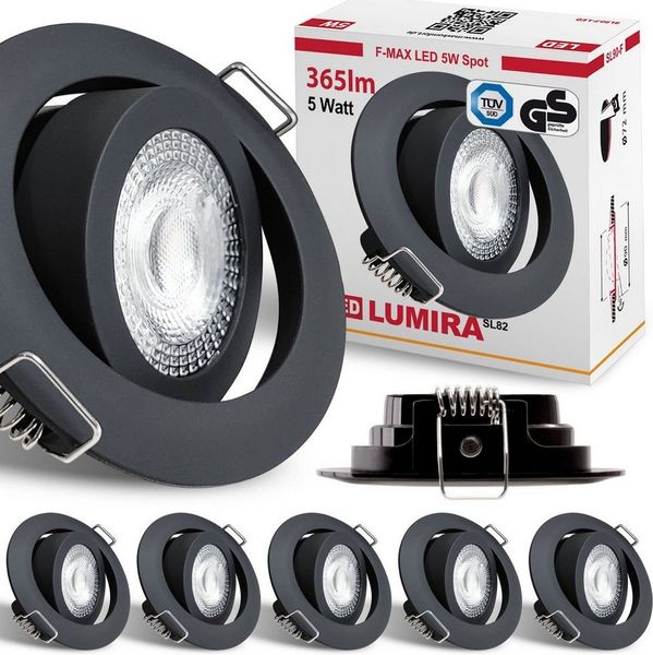 Maxkomfort LED Einbaustrahler 6/12er-Set Ultraflach & Schwenkbar, 3 Lichtfarben umschaltbar, LED fest integriert, (3000K/4000K/6500K), IP20 Deckenspots für Wohnzimmer, Küche & Flur - Ø82x25 mm