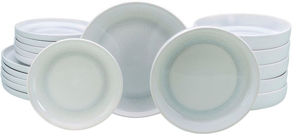 OTTO home Teller-Set modernes Geschirr-Set, Service Lykk (18-tlg), 6 Personen, Steinzeug, hohe Haltbarkeit, spülmaschinen- & mikrowellengeeignet, Reaktivglasur