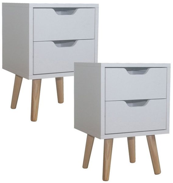 HTI-Living Nachttisch Nachttisch 2 Schubladen 2er-Set Thekla Weiß (Set, 2-St, 2 Nachttische), Beistelltisch Kommode