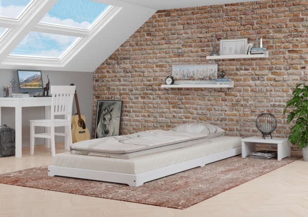 Weißes Massivholzbett extra niedrig in Überlänge 100x220 Kiefer V-60.47W-10-220ohne Zubehör Bild 2