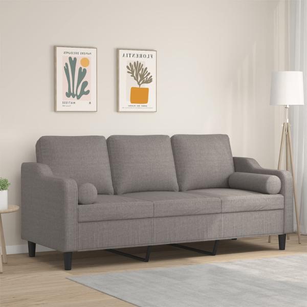 vidaXL 3-Sitzer-Sofa mit Zierkissen Taupe 180 cm Stoff 3200860