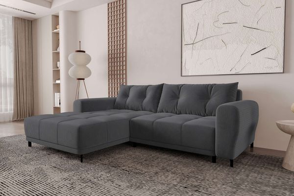 99rooms Massimo Ecksofa Cordstoff POSO Graphit mit Schlaffunktion Links