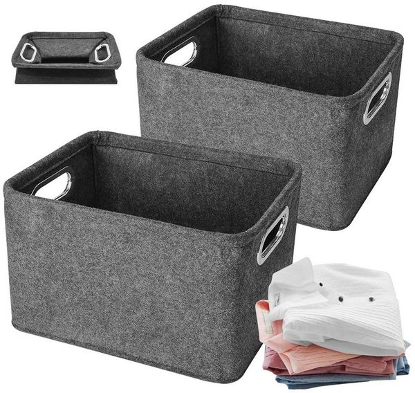 BlingBin Aufbewahrungsbox 2 Stück Faltbare Filz Aufbewahrungskorb, Aufbewahrung mit Griffen (1er Set, 2 St, Stoffaufbewahrungskörbe, Aufbewahrungskorb, Ordnungsboxen), für Kleidung, Handtücher, Toilettenartikel, Babyartikel, Bücher usw