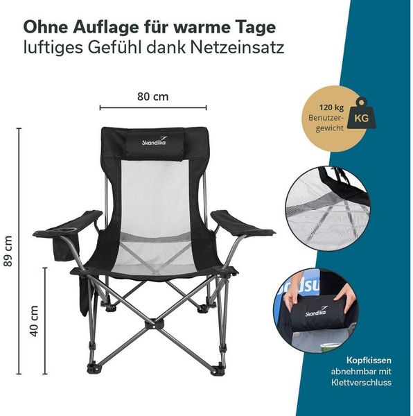 Skandika Campingstuhl Toras mit Fußablage und mit Auflage, 2-in-1 Liegefunktion (Max. Benutzergewicht 120 kg, Gewicht: 4,7 kg), verstellbare Rückenlehne, leicht, Klappstuhl mit Getränkehalter Bild 4