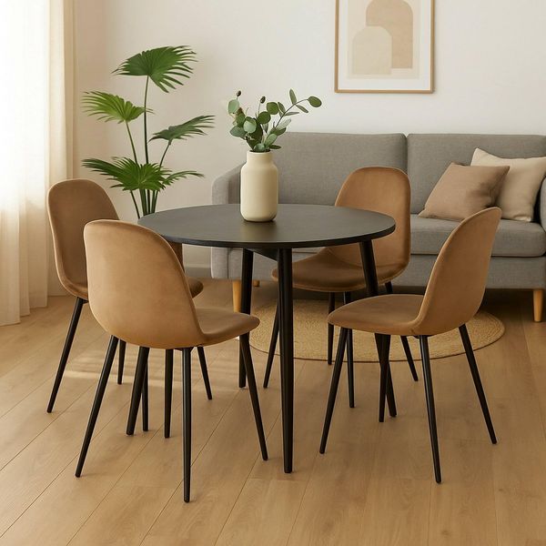 Dmora - Stuhl Pismo, Sessel mit Samtbezug, gepolsterter Esszimmerstuhl, Besprechungssitz, 45 x 56 x 87 cm, Sand