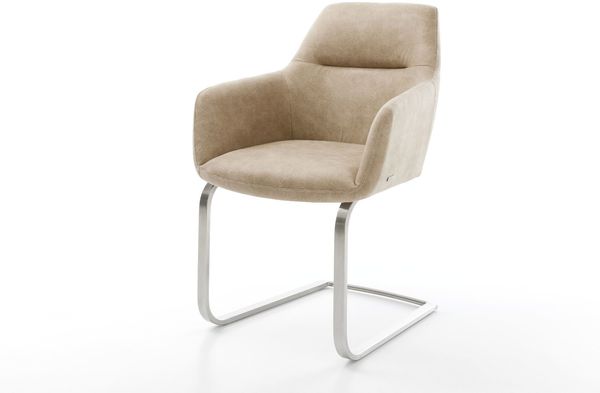 Freischwinger Pejo-Flex Mikrofaser Beige Vintage Freischwinger flach Edelstahl Taschenfederkern
