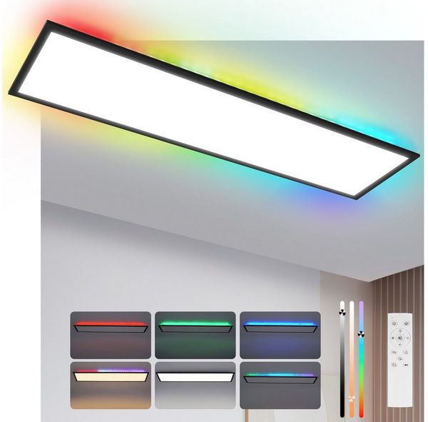 Nettlife LED Panel Deckenleuchte Dimmbar RGB 100x25 24W Backlight Tageslichtlampe Büro, Dimmbar mit Fernbedienung, LED fest integriert, RGB Farbwechsel, für Werkstatt Flur Küche Wohnzimmer