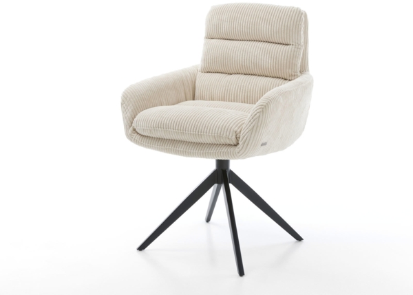 Esszimmerstuhl Abelia-Flex mit Armlehnen Cord Beige Kreuzgestell breit Schwarz