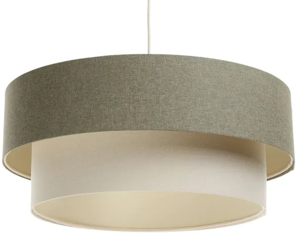 BPS Koncept 061-115-50 Hängeleuchte BOHO ELEGANT E27 1x40W Stoff strukturiert auf PVC-Kunststoff grau, weiß H:91cm Ø50cm dimmbar