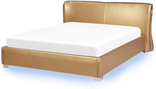 Wasserbett Leder gold 140x200 cm mit LED-Beleuchtung bunt PARIS