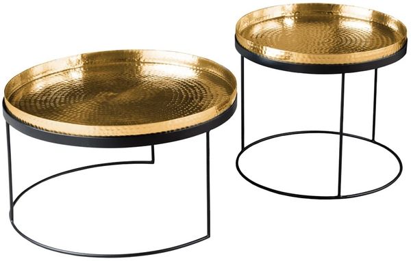 Modernes 2er Set Beistelltisch MARTELLO schwarz gold abnehmbare Tabletts Hammerschlag Bild 5