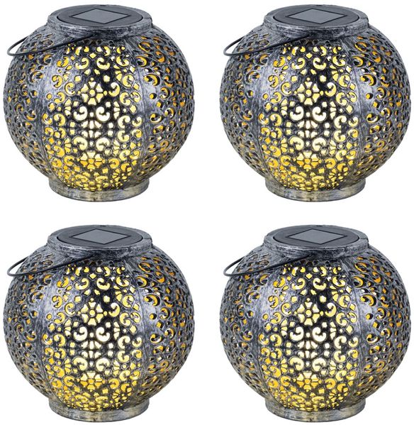 4x Solar LED Leuchte, Rund, Schwarz, IP44, Dämmerungssensor, H 17 cm