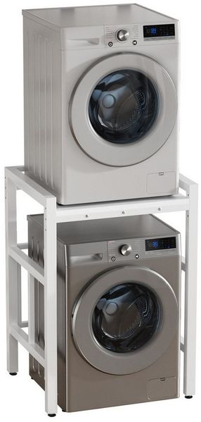 Rutaqian Waschmaschinenunterschrank für Waschmaschine & Wäschetrockner,bis 250kg, 73 x 63 x 105 cm Weiß Höhenverstellbar Wäschetrocknerständer Regal über Waschmaschine