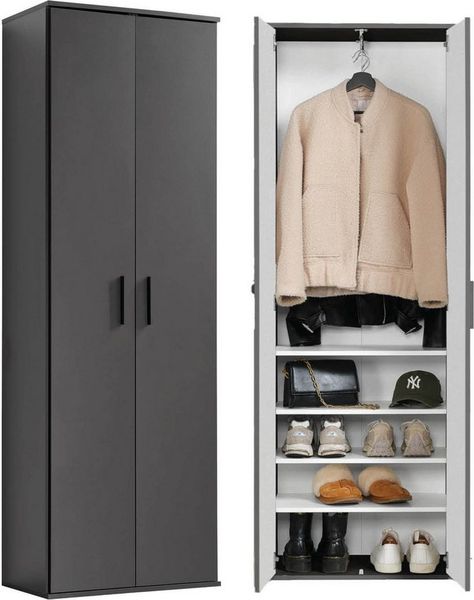 mokebo® Garderobenschrank 60cm Breite aus Holz 'Der Lange', Schuhschrank mit Kleiderstange, Flurschrank oder in 60 x 180 x 34 cm (B/H/T), auch als schmaler Aufbewahrungsschrank in Ant