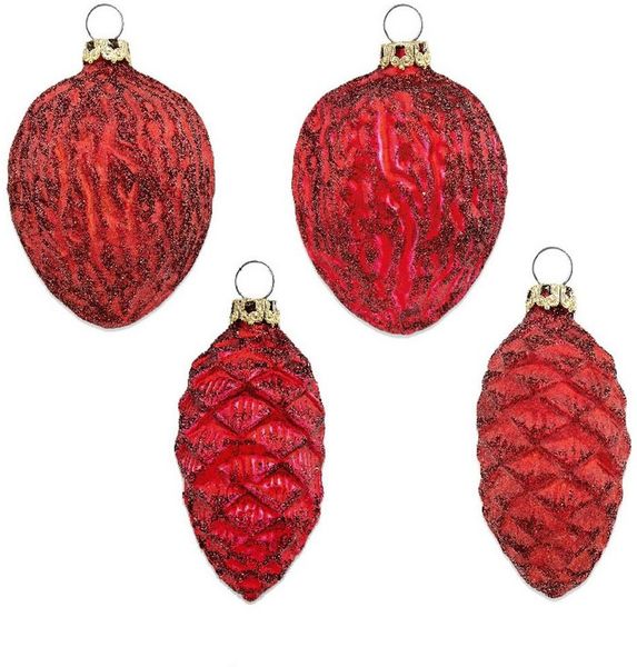 Thüringer Glasdesign Weihnachtsbaumkugel Formen "Zapfen und Nüsse" Set 4-tlg. - Länge ca. 6cm, Weihnachtsbaumschmuck Echtglas Made in Germany (4 St), aus Glas