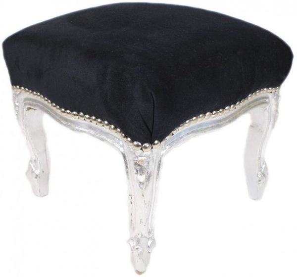 Casa Padrino Barock Fußhocker Schwarz / Silber - Hocker Möbel