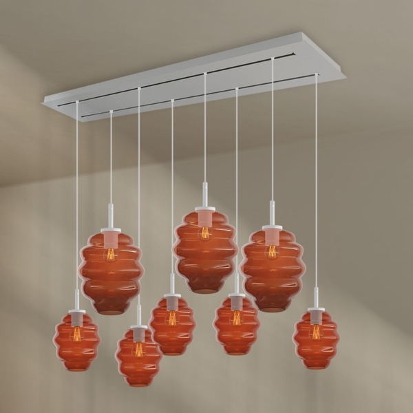 s.luce Echos Esstischleuchte 8-flammig 160cm 2-reihig Ø 18/25cm Braun, Weiß