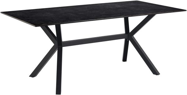 AC Design Furniture Lajla Rechteckiger Esstisch für 6 Personen, Tischplatte in Schwarz mit Metallgestell, Küchentisch mit Keramikoberfläche, Hitzebeständig, Kratzfest, B: 180 x H: 74 x T: 90 cm