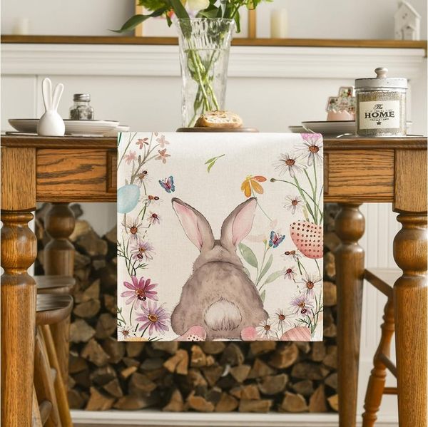 Minicloss Tischläufer Oster Tischläufer Frühlingsdeko, Waschbar, 33x183 cm, Küche Esstisch Dekoration Drinnen Urlaub Party Dekor