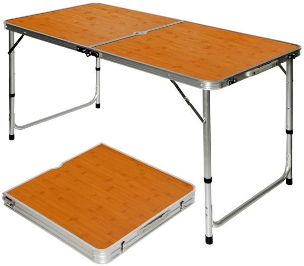 Klappbarer Campingtisch 120x60x70cm mit 4 Falthocker praktisches Kofferformat Bambus Optik Bild 2