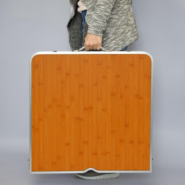 Klappbarer Campingtisch 120x60x70cm mit 4 Falthocker praktisches Kofferformat Bambus Optik Bild 5