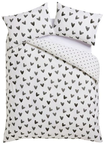 Next Bett-Set Wendbarer Bettbezug und Kissenbezug mit Herzmotiv, Bezug: Polyester (recycelt), Baumwolle