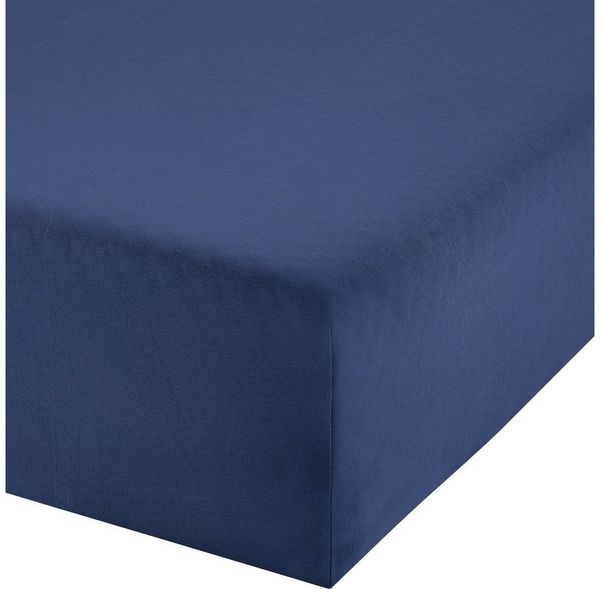 Erwin Müller 'Freising' Spannbettlaken, Gummizug: Rundumgummi, 1 Stück, Elasthan-Jersey-Stretch Uni, Dunkelblau, Boxspringbett | 90x190 - 100x220 cm