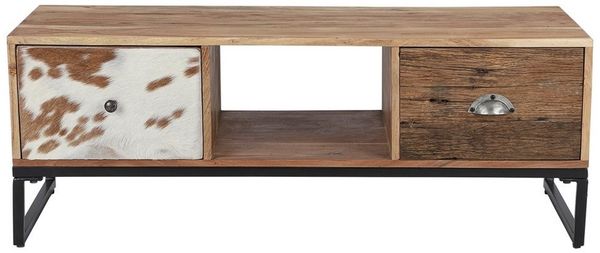 WOMO-DESIGN Sideboard Lowboard mit 2 Schubladen handgefertigt aus Massivholz mit Metallbeine, TV Schrank Fernsehschrank Kommode Konsolentisch Beistelltisch