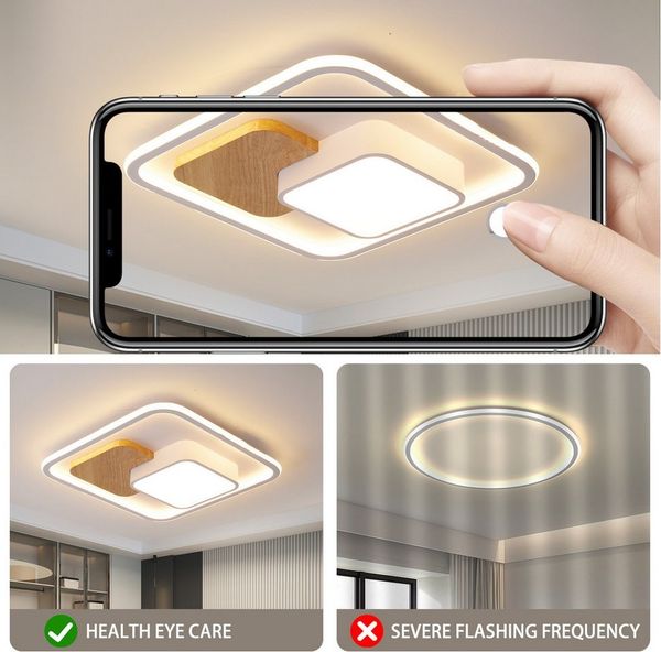 style home Deckenleuchte LED Deckenlampe, voll dimmbar mit Fernbedienung 3000-6000K, 93W, Holz Lampe für Wohnzimmer Schlafzimmer Büro, 52x52x8,5cm