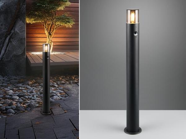 LED Wegeleuchte, Schwarz Rauchgrau, mit Bewegungsmelder, Höhe 80cm