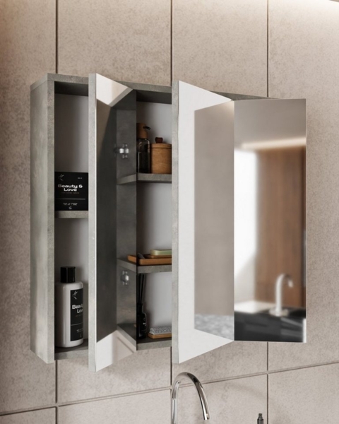 Karen Badmöbel-Set Badmöbel Set Alfa 80 Weiß, (Komplett-Set, 3-Teilig (Unterschrank, Spiegelschrank, Waschbecken), 3-St, Unterschrank mit Türen, Spiegelschrank mit Türen & Regalen), Retro-Stil, Front in Weiß, Softclose Bild 2