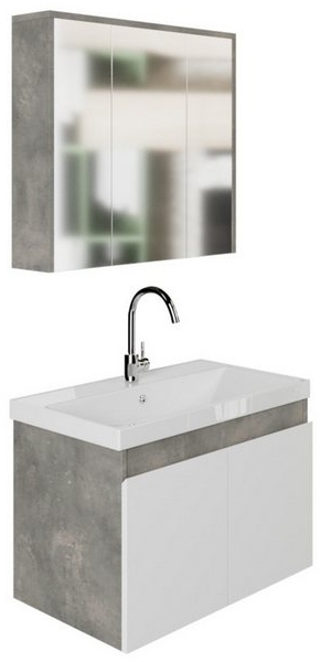 Karen Badmöbel-Set Badmöbel Set Alfa 80 Weiß, (Komplett-Set, 3-Teilig (Unterschrank, Spiegelschrank, Waschbecken), 3-St, Unterschrank mit Türen, Spiegelschrank mit Türen & Regalen), Retro-Stil, Front in Weiß, Softclose Bild 4