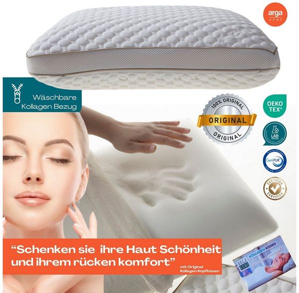 ARGAHOME Nackenstützkissen Kollagen Komfort Kopfkissen – Viscoelastischer Memory-Schaum 60x40, Füllung: Viscoschaum, Bezug: Waschbär, Rückenschläfer, Seitenschläfer, Bauchschläfer, Exklusivität garantiert: Das 99% unserer Kunden begeistert hat.