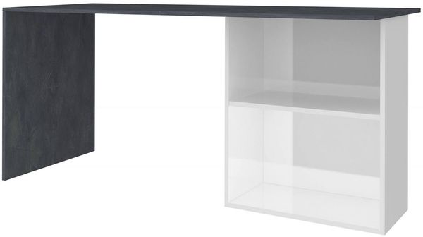 Dmora Schreibtisch Antioco, linearer PC-Schreibtisch, Mehrzweck-Bürotisch, platzsparender Schreibtisch, 100 % Made in Italy, 110 x 50 x 75 cm, glänzendes Weiß und Schiefer