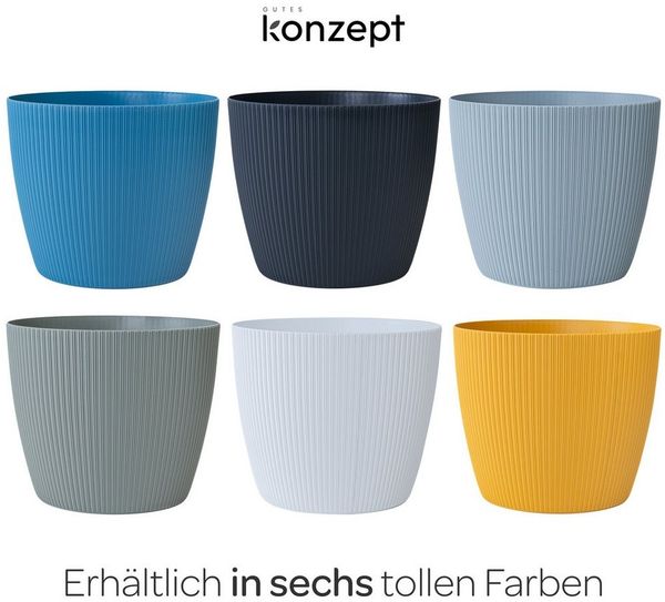 KONZEPT Blumentopf 5,2 l, gerillte Struktur 22 cm, Übertöpfe für Zimmerpflanzen, ideal für Wohnzimmer, Küche und Balkon