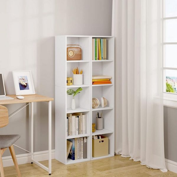 Woltu Bücherregal, 1-tlg, Standregal Weiß, Kippschutz, 30x132x24 cm