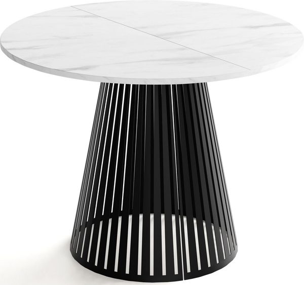 WFL GROUP Esstisch Naro Black ausziehbar rund mit schwarzen Lamellen, Metallbeinen (MADE IN EU, erhältlich in 2 Größen – 100/120 cm, ausziehbar auf 180/200 cm), platzsparender Tisch mit Lamellen für Küche, Esszimmer oder Wohnzimmer