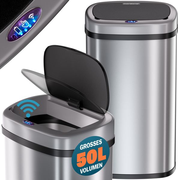 MONZANA® Mülleimer mit Sensor Küche 50L Silber
