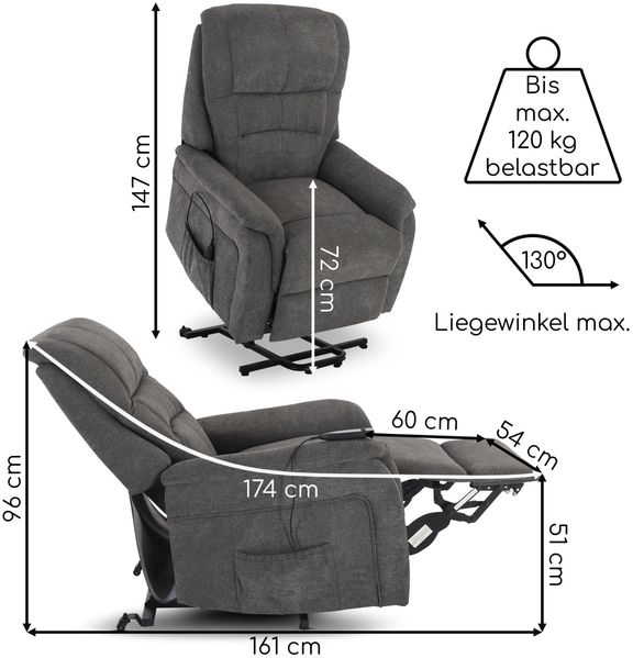 Raburg TV-Sessel Fernsehsessel mit Aufstehhilfe, Relaxsessel mit Liegefunktion, Janik, elektrisch mit Fernbedienung, 1 Motoren, bis 120 kg Bild 9