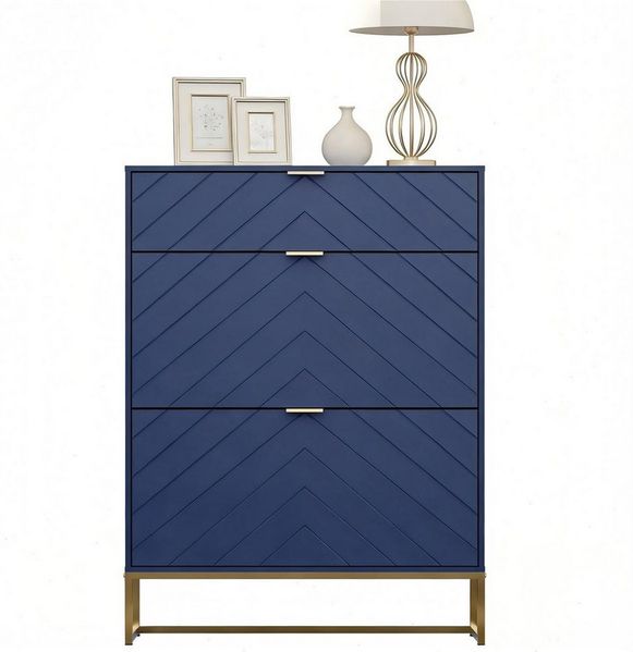 UEV Schuhschrank mit 3 Klappen schmal Schuhablage (Modern Schuhkommode im Flur Diele,80x24x122cm) Platzsparend, mit Kippschutz/Trennwand verstellbar